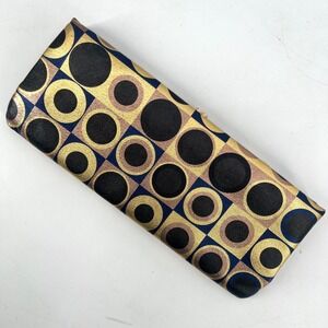 Hobo Kisslock Clutch Envelope Purse‎ Metallic Geometric Circles Leather Modern